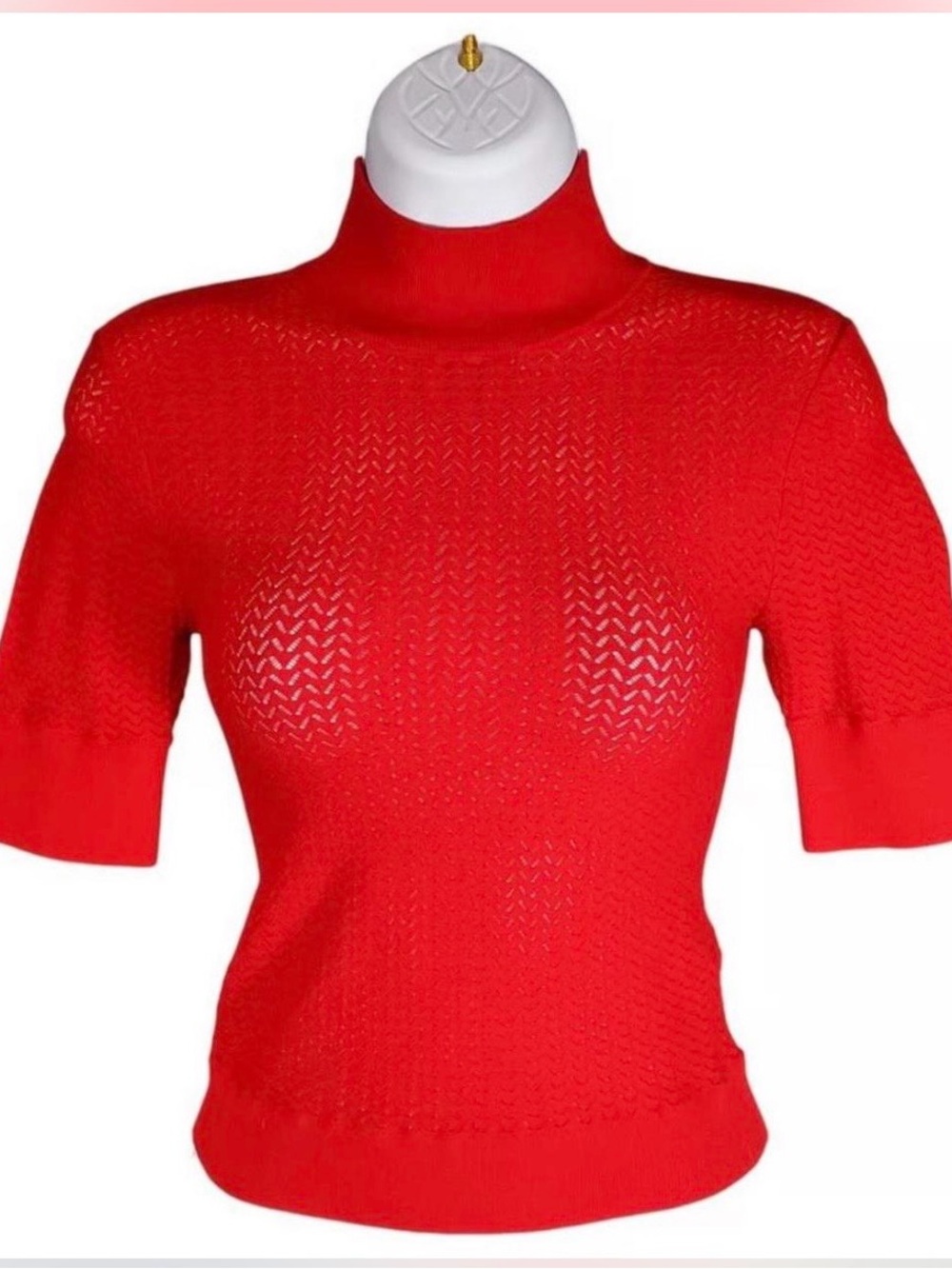 Alice + Olivia Red Short-Sleeve Turtleneck Sweater
